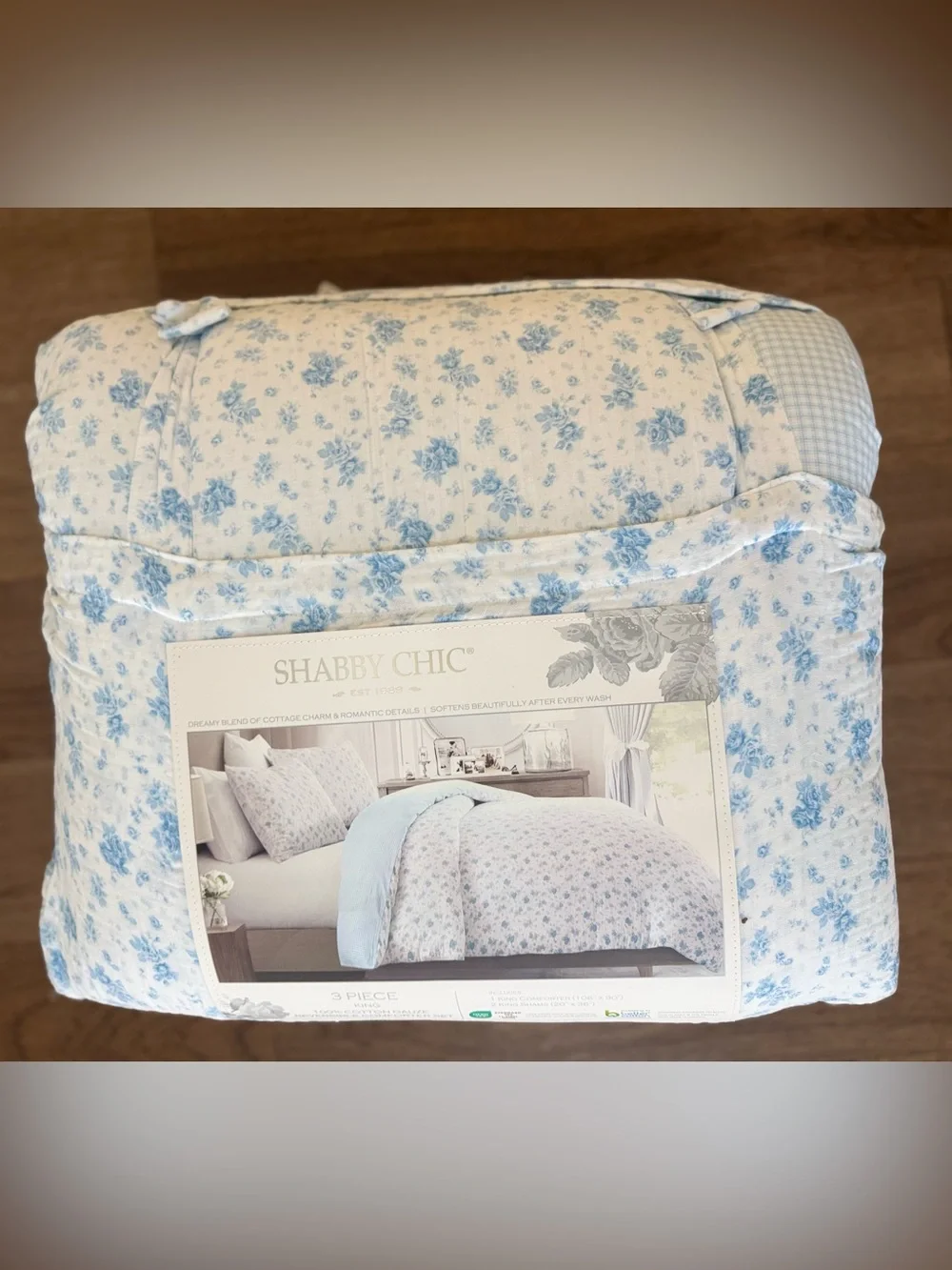 Shabby Chic Blue and White Floral Comforter Set